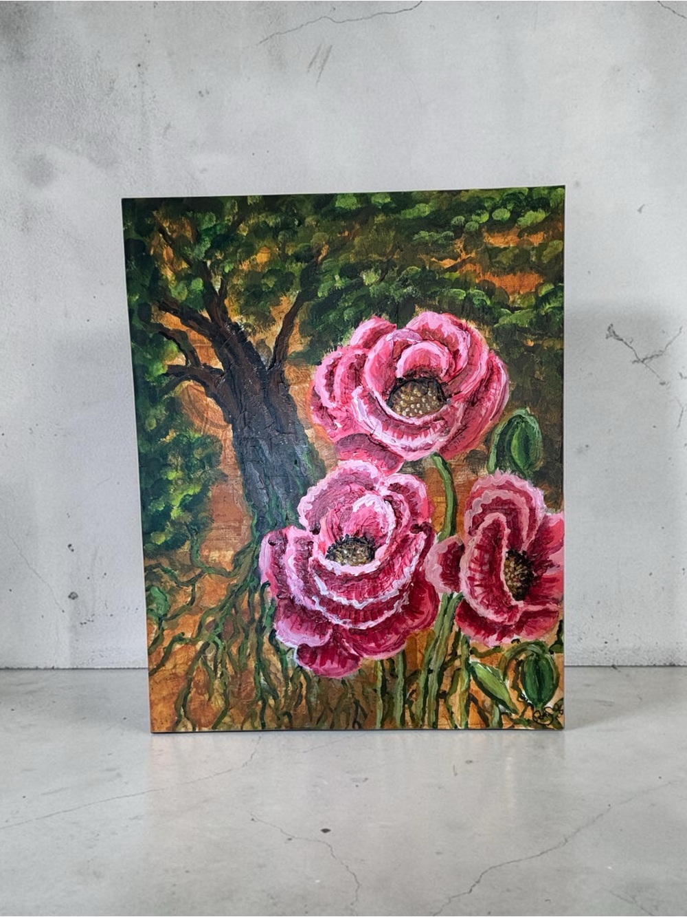 Bloom Through Darkness 16x20 Original Floral Tree Painting by Briefcase Artist